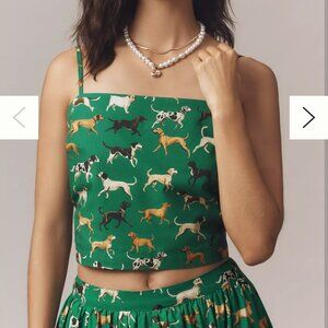 NWT Anthropologie  Maeve Straight-Neck Crop Tank Top Green Dog Print Small